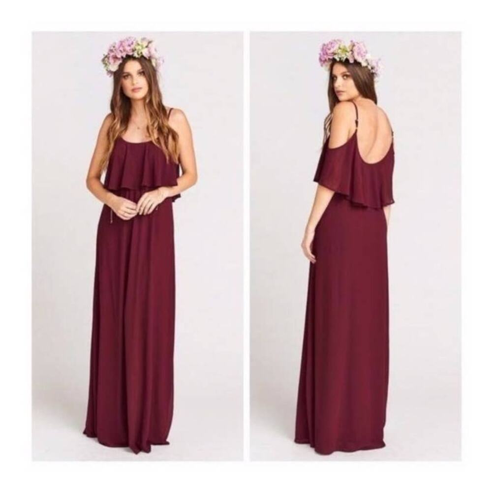 Show Me Your MuMu Caitlin Ruffle Maxi Dress Merlot Chiffon XS NWT‎